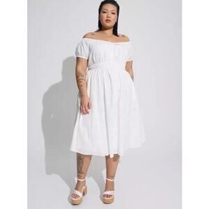 NWT Torrid Voile Embroidered Off Shoulder Midi Dress Plus 3X White